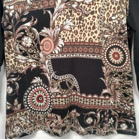 Vintage Y2K New Directions Petite Shirt PXL Black Cat Print Mandala Chain Bling - Picture 6 of 10